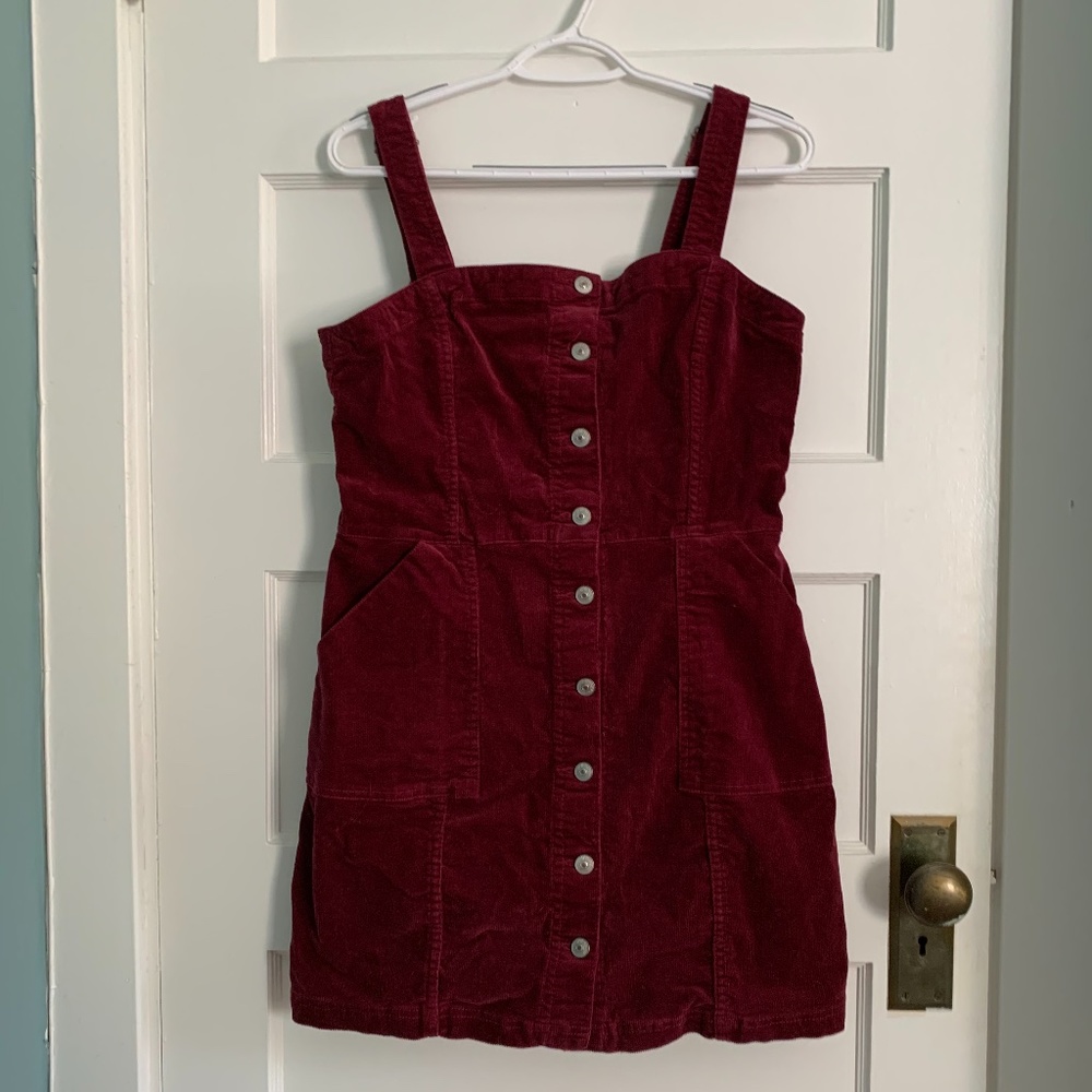 H&M Burgundy Corduroy Jumper Dress  Size 10